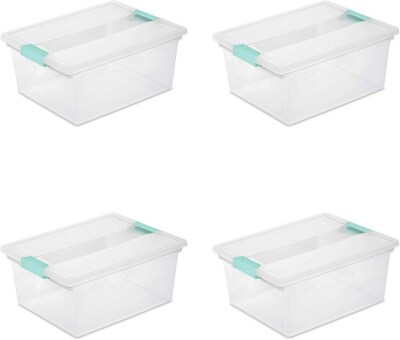 Sterilite 19658604 Deep Clip Box Container, Clear Blue Aquarium Latches, 4-Pack