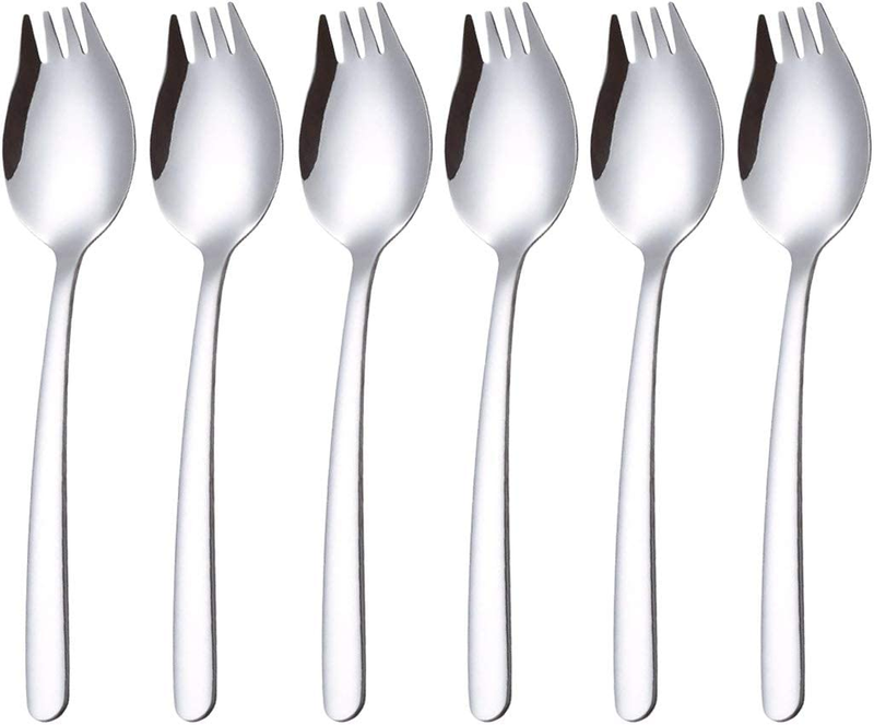 6 Pack 18/10 Stainless Steel Sporks | 7.4-Inch Ice Cream Spoon & Salad Forks