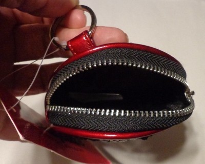 Betsy Johnson Faux Leather Zip Coin Purse Sequins Black/Key Ring BV67810P XOX
