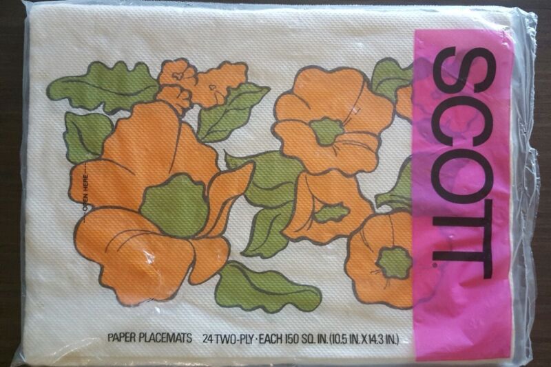 Vintage RETRO Scott Paper Placemats in Original Package (18) Floral Flowers NOS