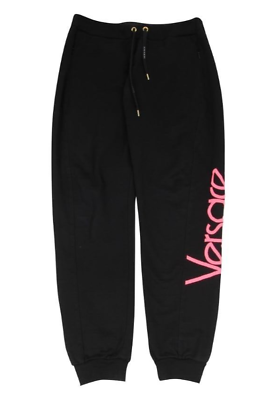 Versace Mens Joggers Size XL 44 Black Pink Logo Cotton Drawstring