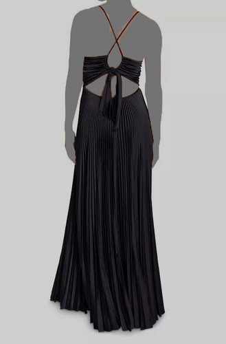 Pre-owned A.l.c $795 . Women's Black Satin Pleated Cutout Aries A-line Dress Size 00