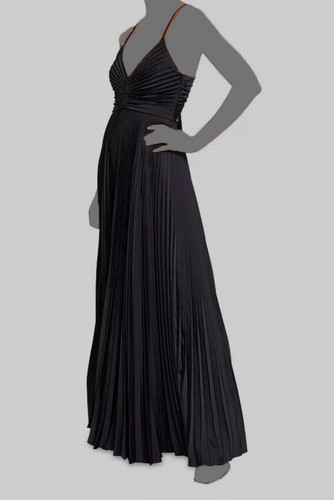 Pre-owned A.l.c $795 . Women's Black Satin Pleated Cutout Aries A-line Dress Size 00