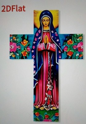 HAND PAINTED Rural Mexican Goddess Design WOODEN CRUCIFIX, Cinco De Mayo - Sweet