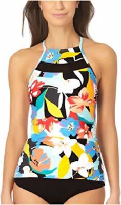 Anne Cole Modern Blooms Mesh Insert Hi-Neck Tankini Multi SM