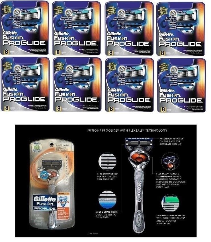 65 Gillette FUSION Proglide Silver Flex Ball Razor Blade Cartridge Refill Shaver