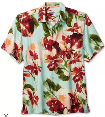 TOMMY BAHAMA LA ESMERALDA FLORA SILK CAMP SHIRT $148 LARGE, XL