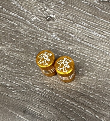 Dancing Bear Gold Bike Schrader Valve Caps Aluminum BMX Grateful Dead
