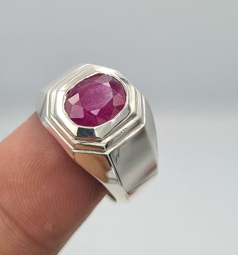 Pre-owned Handmade Mens Ruby Ring Unheated Untreated Afghanistan Rubis Jewelry Gift For Him Ruby In Pink