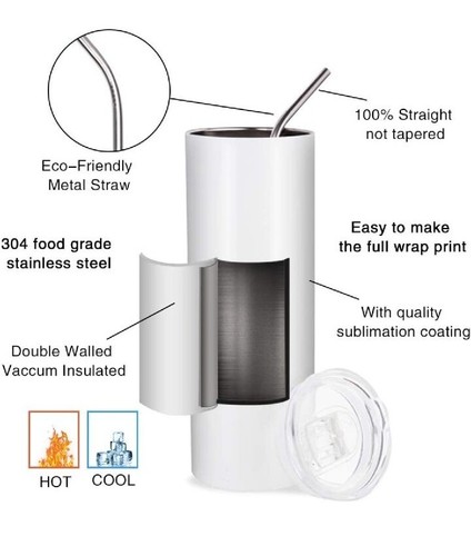 Sublimation Tumblers Bulk 20 oz Stainless Steel Tumblers Blanks Kit with Lid and