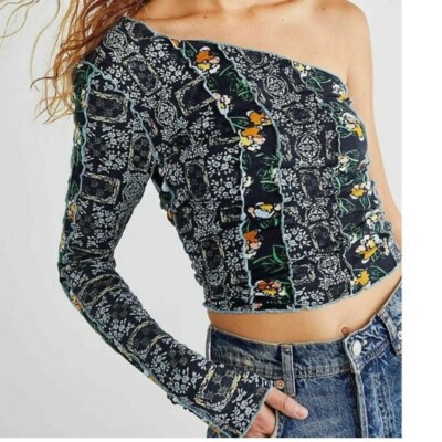 Free People NWT Flower Fields One Shoulder Pieced Pattern Meow Top S