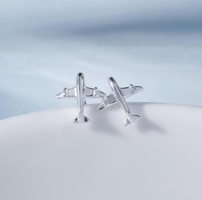 Adorable Tiny Aircraft Plane Airplane Silver Stud Earrings