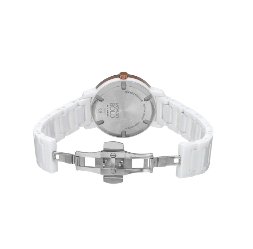 Pre-owned Movado Bold 3600753 White Dial White Ceramic Bracelet Womens Watch