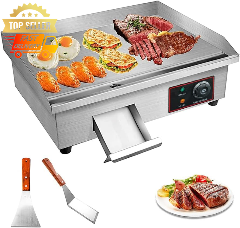 22" Electric Griddle 3000W Flat Top Grill Non-Stick Stainless Steel Teppanyaki