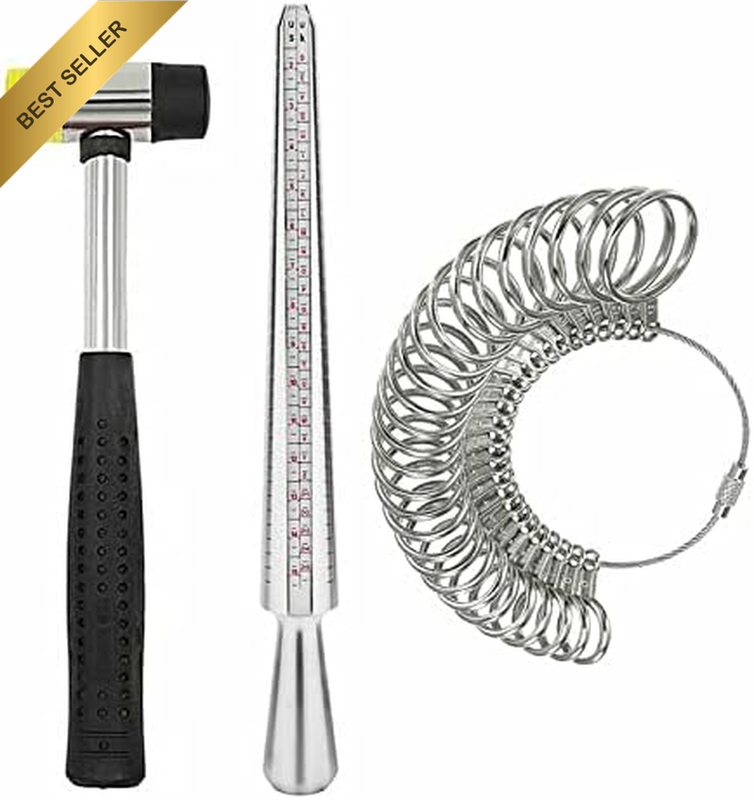 Silver Ring Sizer Size Gauge Tool Set Finger Measuring Stick Metal Ring Mandrel