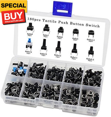 180Pcs Tactile Push Button Switch 10 Values 6X6Mm Micro Momentary Tact Button Sw
