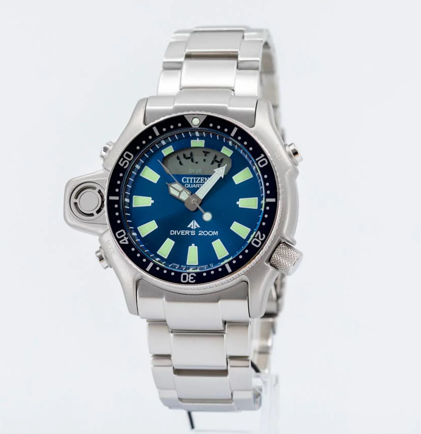 Pre-owned Citizen Promaster Aqualand Blue Dial Depth Sensor Alarm Diver Watch Jp2000-67l