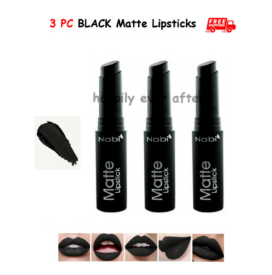 3 PC Nabi BLACK Matte Lipsticks - Long Lasting BLACK Color Lipsticks *US SELLER*