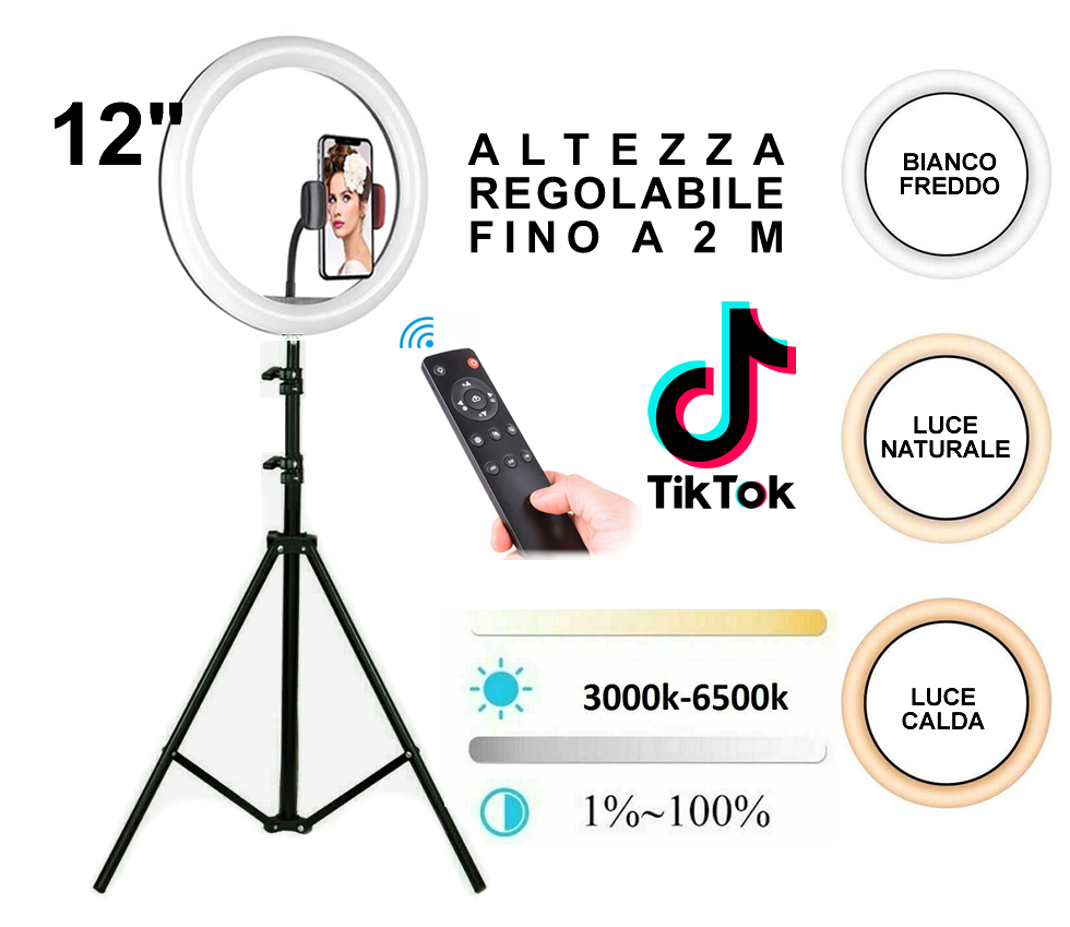 Lampada Anello Ring LED YQ-320b Selfie Treppiedi Regolabile + Telecomando cir
