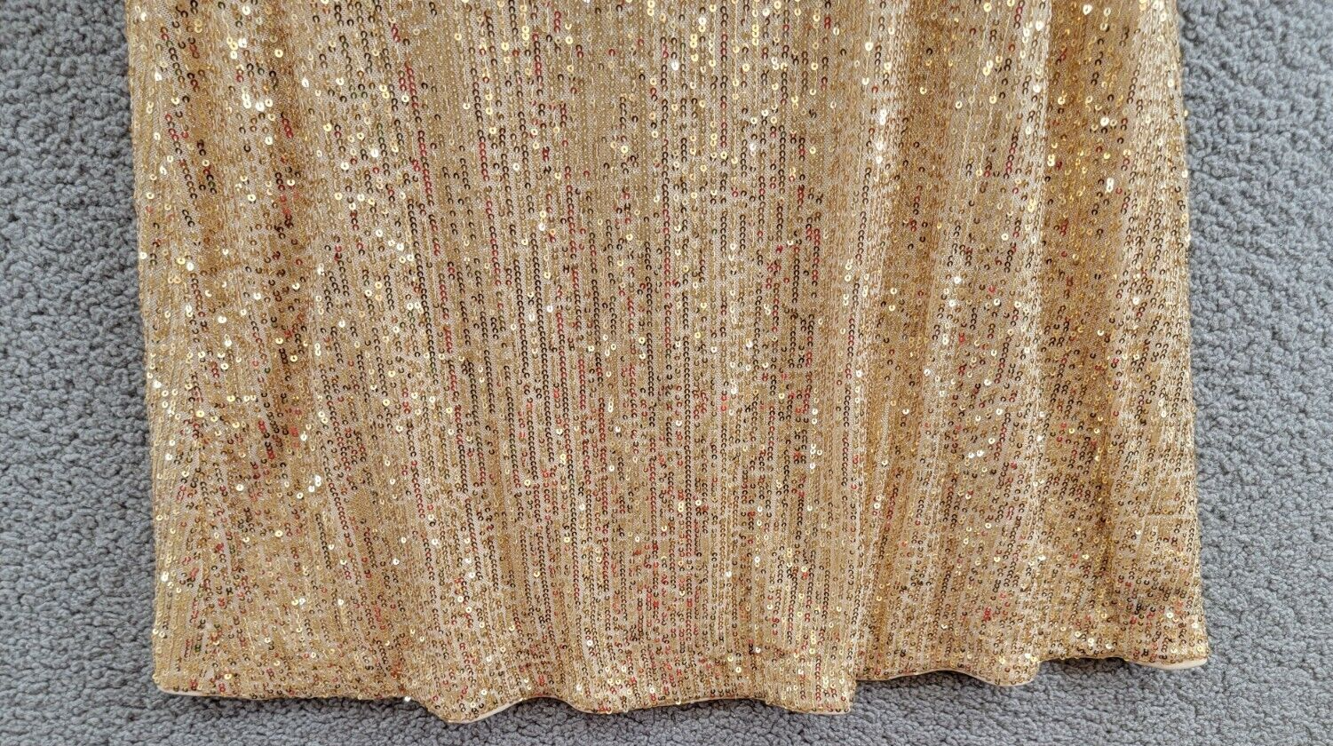 kensie Sequined-Mesh Sleeveless Shift Dress Women's 2 Gold Back Neck Tie Closure - Picture 4 of 15