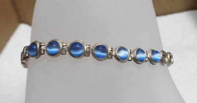 7 inch Sterling Silver Cats Eye Bracelet 1/4'' wide Mexico MP17 7.2 gm
