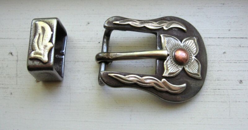 Vintage Southwestern Sterling Silver Accent Small Belt Buckle & Keeper