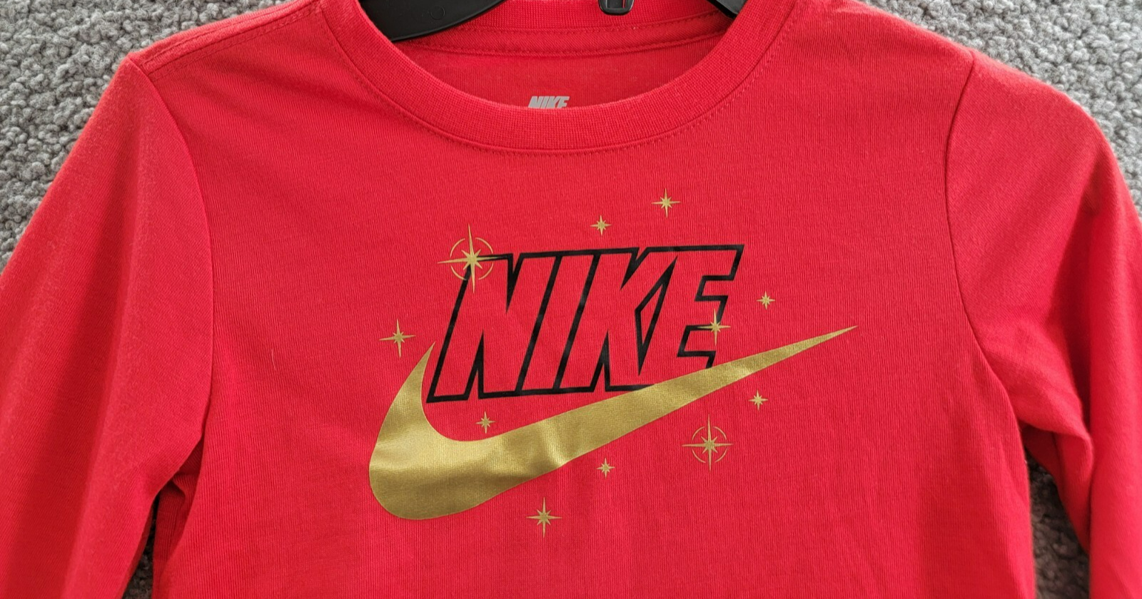 Nike Long Sleeve Logo Print Shirt Little Boys' 4 Red/Gold Crew Neck Pullover - Picture 2 of 13