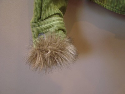 SZ M NEW GREEN WOMENS ARIAT CORDUROY JACKET COAT FULL SNAP FRONT FAUX FUR HOOD