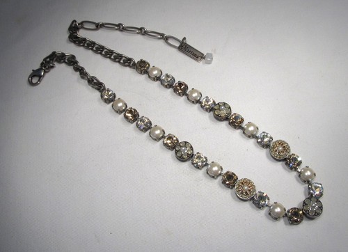 Signed Mariana Round Crystal Rhinestone & Faux Pearl Silver
