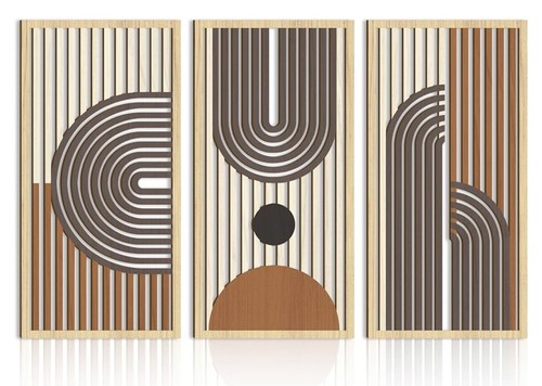 Mid Century Modern Wall Art Boho Set Of 3 Hollow Wooden Boho Art Wall Decor