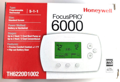 Honeywell TH6220D1002 Universal Thermostat Focus PRO 6000 AC/HP Programmable