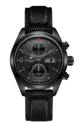 New Hamilton Khaki Field Auto Chrono Black Dial Canvas Band Men Watch H71626735