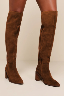 Women's Cognac Suede Leather Over-The-Knee Boots