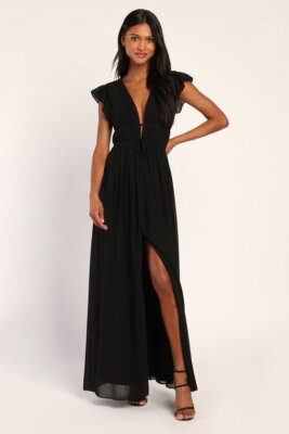 Lulus  I'm All Yours Black Ruffled Maxi Dress Sz Medium NWT