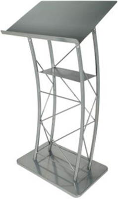 Kingdom Large Curved Metal Lectern Powder Coat Finish with a Shelf - Silver