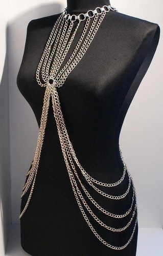 Handmade Body Chain Body Harness, Silver Plated