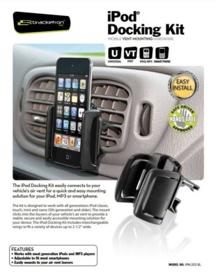 BRACKETRON IPM-202-BL Mobile DOCKING KIT fits IPODS & Smart phones 1.5-2.5'' wide