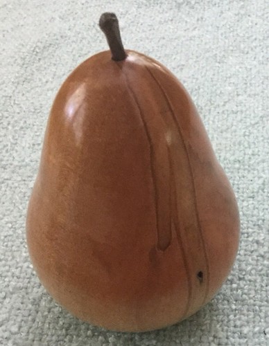 Hand Carved Red Maple Wood Pear Fruit, 4.5”