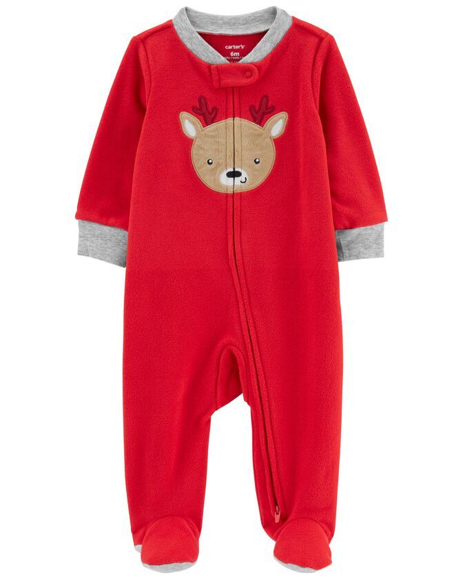 

CARTERS BABY BOY GIRL 1 ШТ. ПИЖАМА ИЗ ФЛИСА С АППЛИКАЦИЯМИ ОЛЕНЕЙ НА НОГЕ NB, Red multicolor