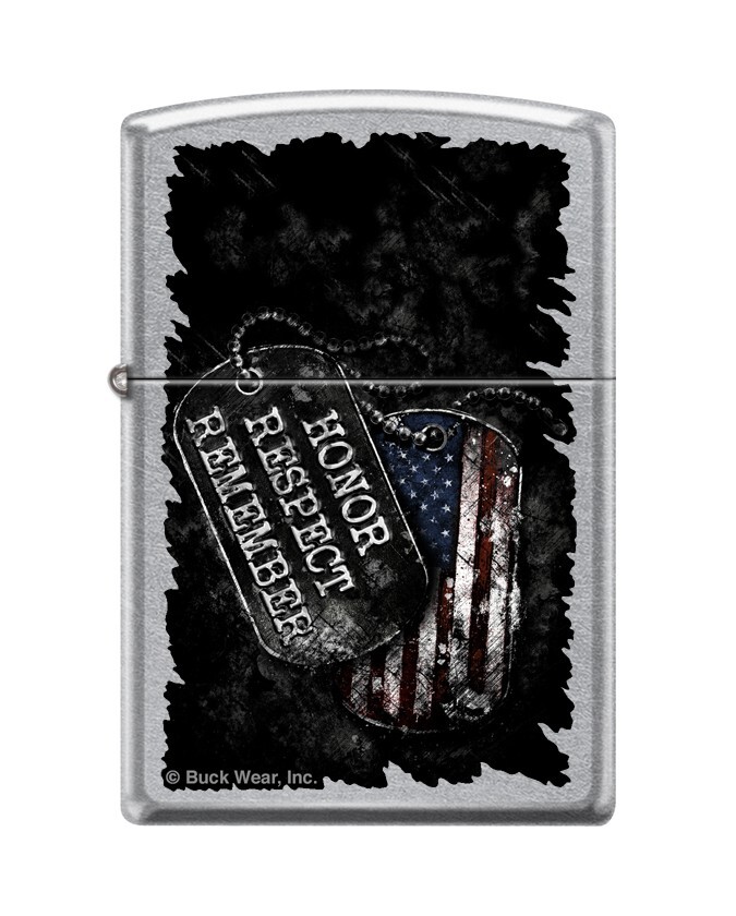 Zippo 7405, Buck Wear, Honor-Respect-Remember, Уличная хромированная зажигалка