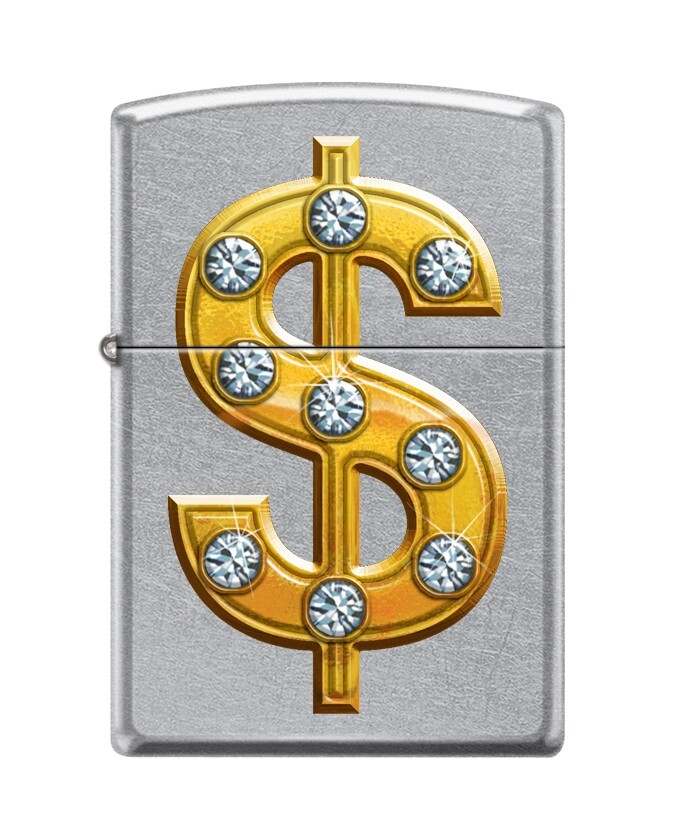 Zippo 9565, дизайн BLing-Dollar Sign $, зажигалка Street Chrome Finish