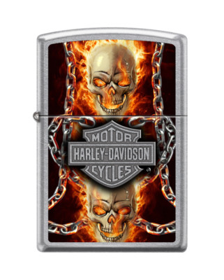 Zippo 7376, Harley Davidson-Skull & Flames, хромированная зажигалка, трубная вставка (PL)