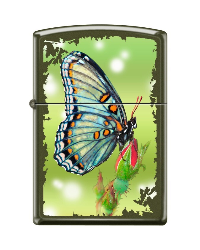 Zippo 1736, дизайн Flying Butterfly, зеленая матовая зажигалка