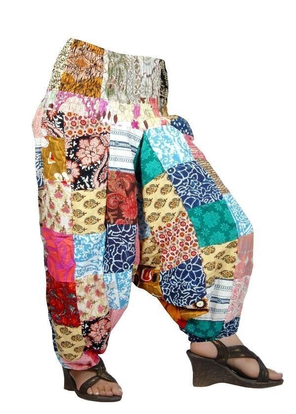 Pre-owned Handmade 25pc Indian Afghani Hippie Baggy Alibaba Cotton Yoga Dance Patchwork Harem Pants In White