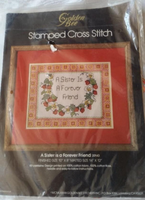Vtg. Golden Bee Stamped Cross Stitch Kit ~ A SISTER IS A FOREVER FRIEND ~ 1983