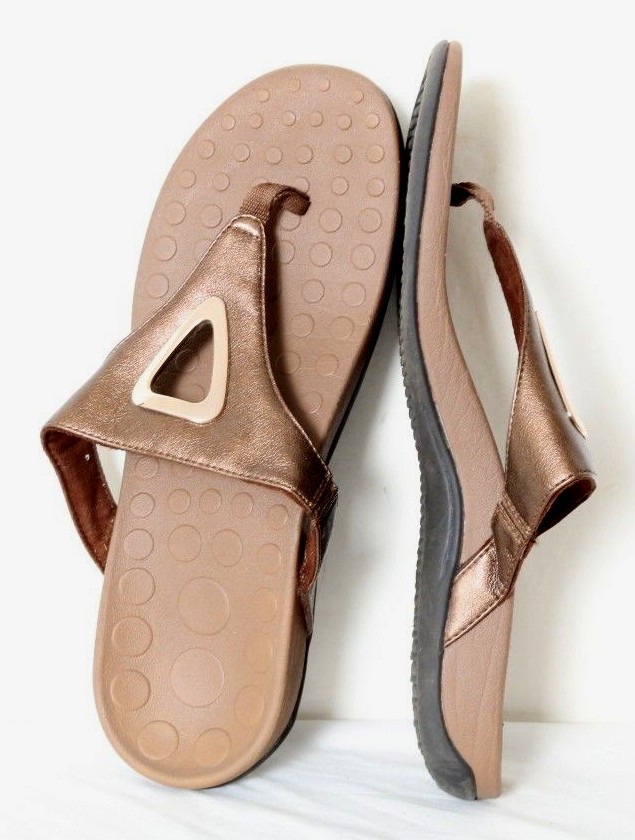 Orthoheel Yara Bronze Cutout Slip-On Comfort Thong Sandal Flat Women's US 10