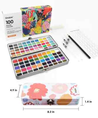 Grabie Watercolor Paint Set, 100 Colors, Watercolor Brush Pen And Tools Included