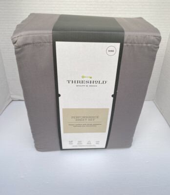 King 400 Thread Count Solid Performance Sheet Set Gray - Threshold
