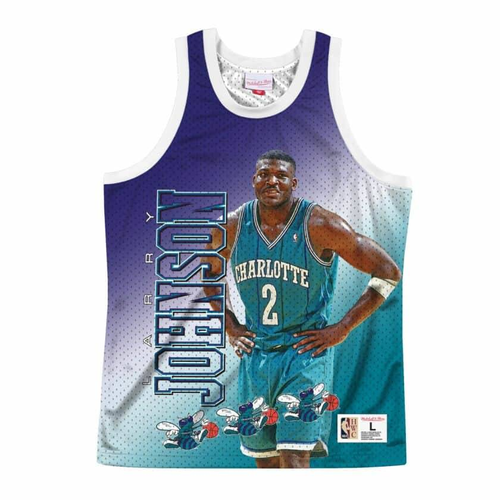 Mens Mitchell & Ness White NBA Charlotte Hornets Ларри Джонсон за спиной