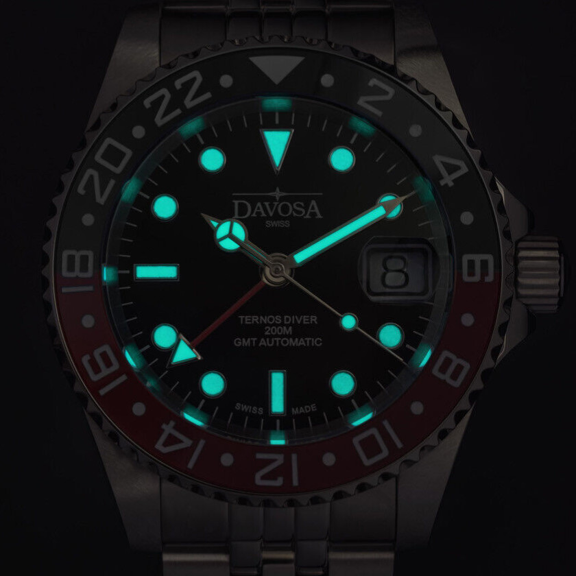 Pre-owned Davosa Ternos Ceramic Automatic Diving Watch Black Red Gmt Bezel 40mm - 16159090